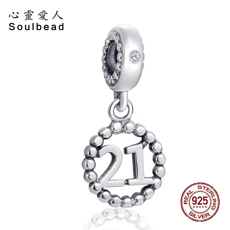 Подвеска с бусинами Soulbead из серебра 925 пробы номером 21 для женщин подарок на день