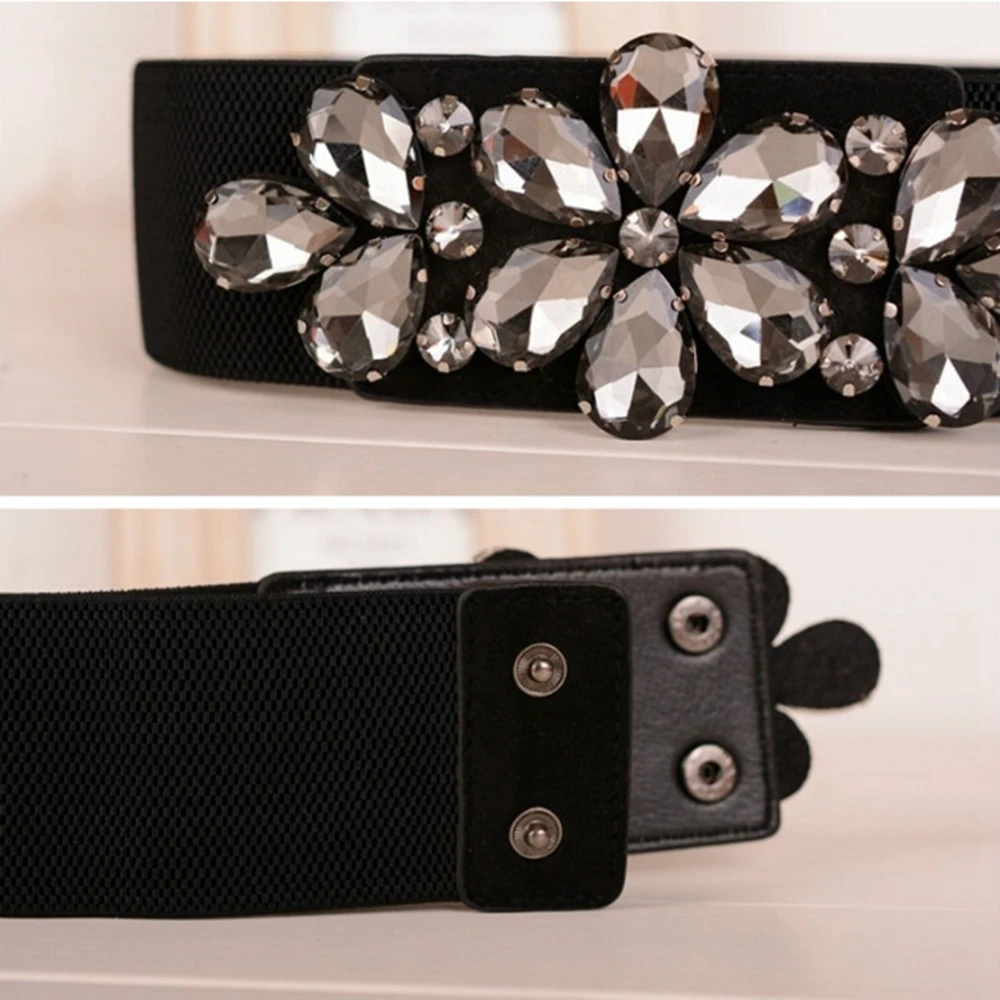 

Fashion Black Crystal Elastic Waist Belt Women's Stretch Strap Waistband Cinch Cummerbunds Accessories