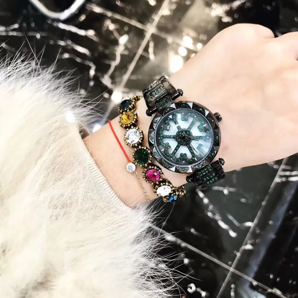 Сексуальные холодный ветер крутые черные зеленые кристаллы женские часы
