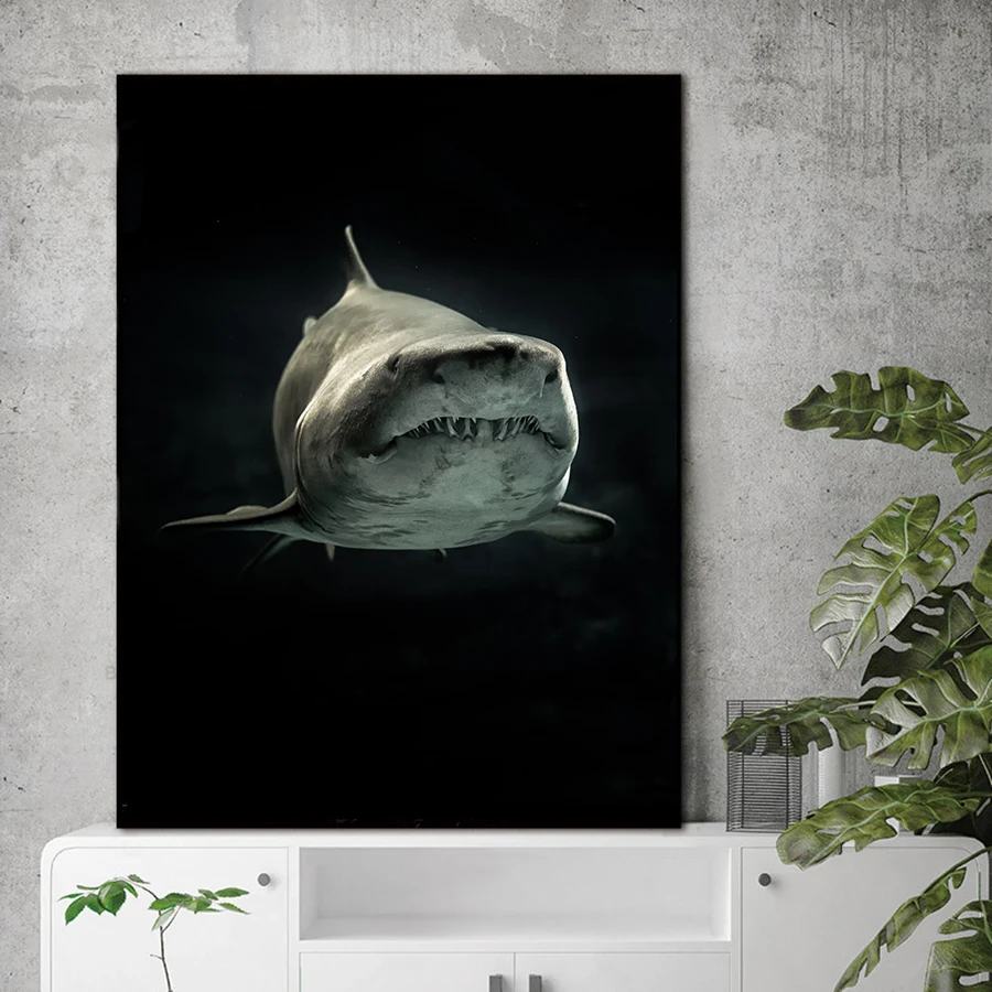 Настенная картина Акула животное холст живопись черно белый художественный