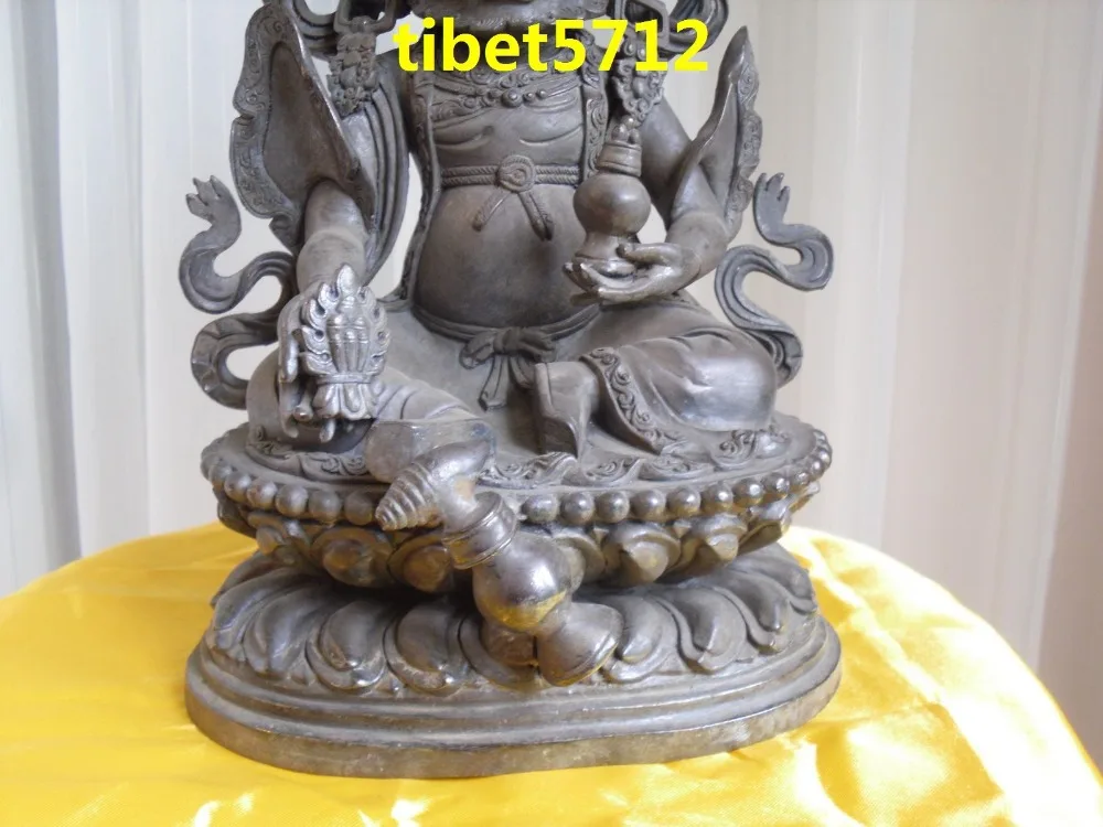 12 Tibet 100% Pure bronze God of wealth Mahakala Yellow Jambhala Buddha Statue |