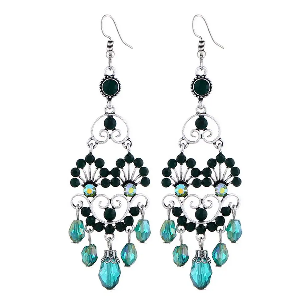 Rhinestone Dangle Drop Tibetan Silver Ethnic Bohemia Earrings Dainty Chandelier | Украшения и аксессуары