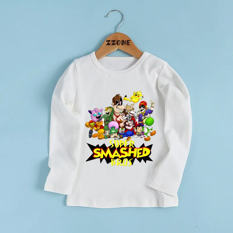 Kids Funny Casual Clothes Boys and Girls Super Mario Smashed Brothers Print T shirt Baby Cartoon Long Sleeve T-shirt LKP5220 | Детская