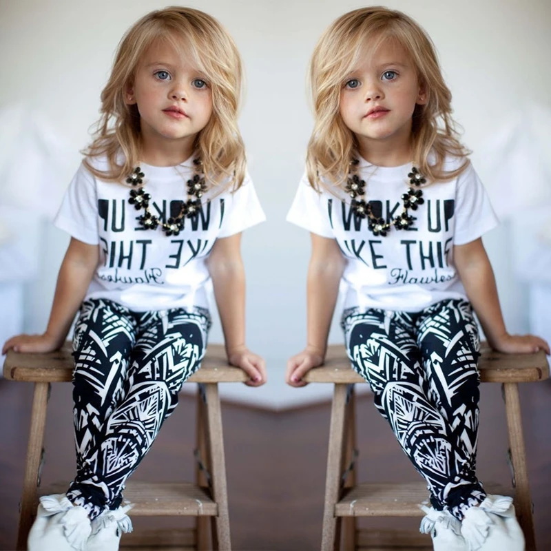 2017 белая футболка в полоску с принтом зебры для маленьких девочек + штаны
