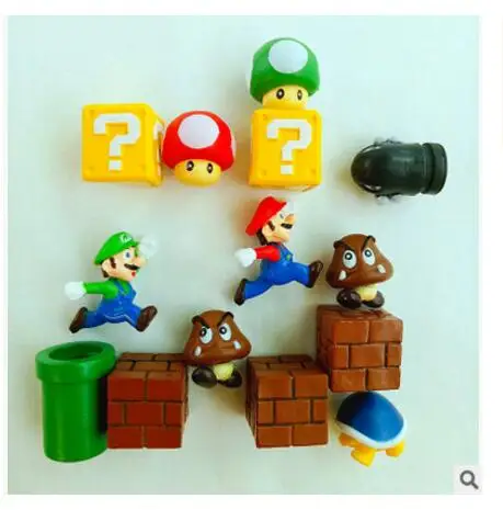 14PCS 1 комплект смолы 3D Милые Супер Марио магниты на холодильник костюм для детей фигурки стены Marios пули кирпичи предмет интерьера, украшение - Цвет: 14PCS