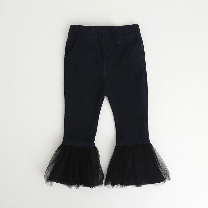 Meninas деним джинсы с кружевом для девочек модные Pantalones Campana маленьких осенние