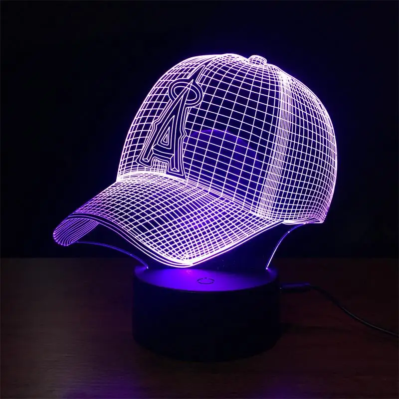 Бейсбольная кепка светодиодный 3d ночник спортивная шапка настольная лампа USB 7