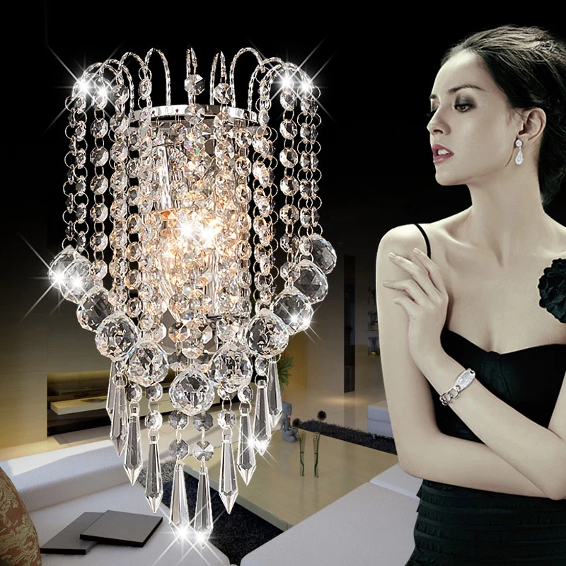 Хрустальные Настенные светильники для спальни роскошные современные зеркальные