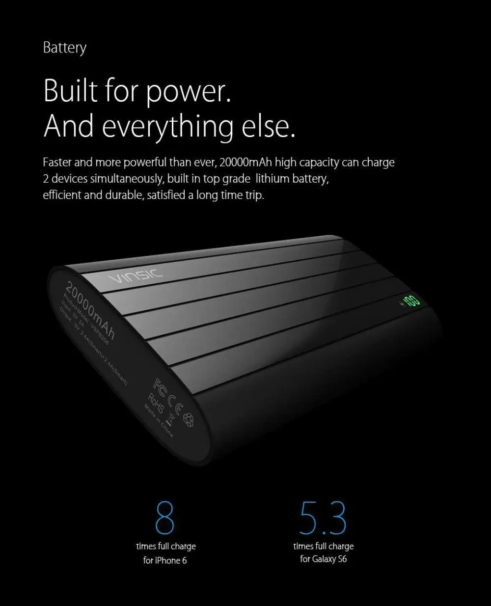 Из России) Vinsic Iron P6 20000 mAh внешний аккумулятор зарядное устройство двойной USB