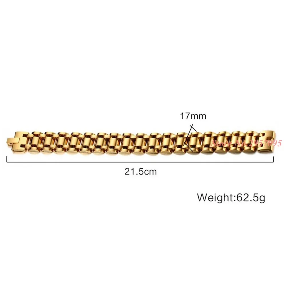 Fate love 17mm Wide Mens Bracelet Gold-color Chunky Chain Bracelets Bangles Stainless Steel Male Jewelry Wholesale |