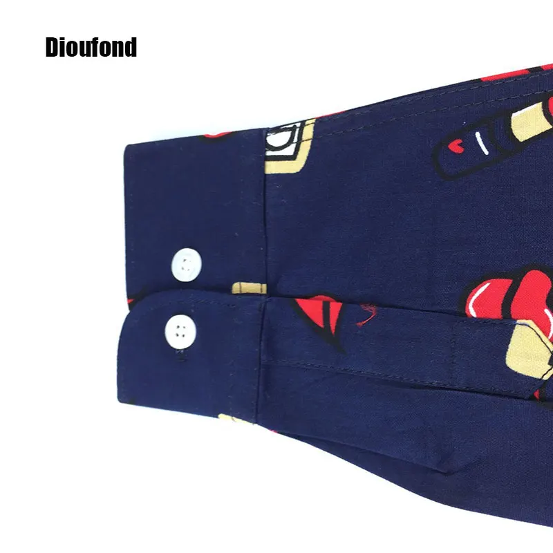 Dioufond Белый Синий с принтом губ Для женщин блузки длинным рукавом дамы офисная