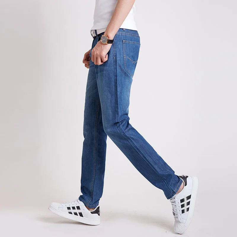 Лето Весна мужская Тонкий Прямой Джинсы Мода Slim Homme Мужчины Длинные Брюки Твердые