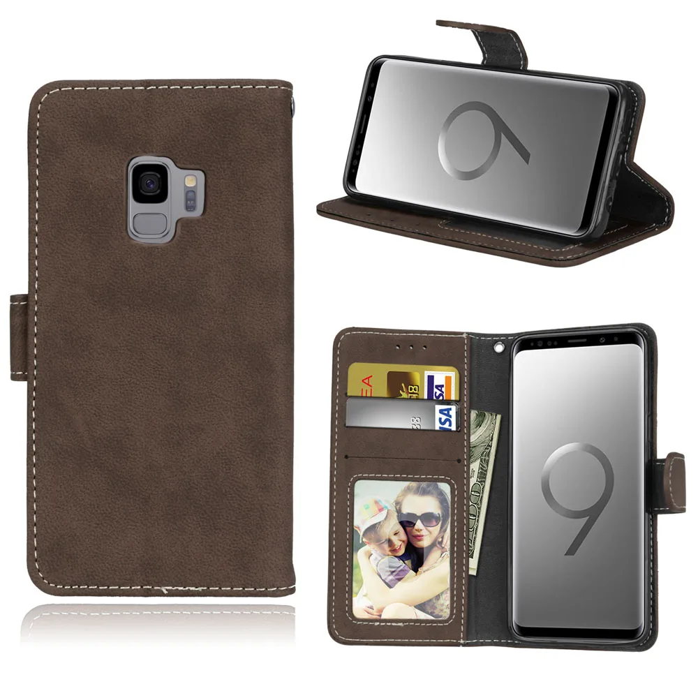 Brown Чехол для samsung Galaxy S9, S3, S4, S5, S6, S7, S8, винтажный кошелек, силиконовый, TPU, из искусственной кожи, флип-чехол для телефона samsung S9, чехол s - Цвет: Brown