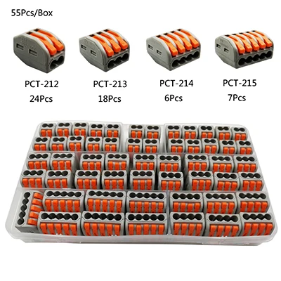 55PCS Gray connector Тип коробки Кабельный разъем в коробке клеммный блок компактный Универсальный Домашнее освещение провода разъем для внутреннего Гибридный быстрый разъем - Цвет: 55PCS Gray connector