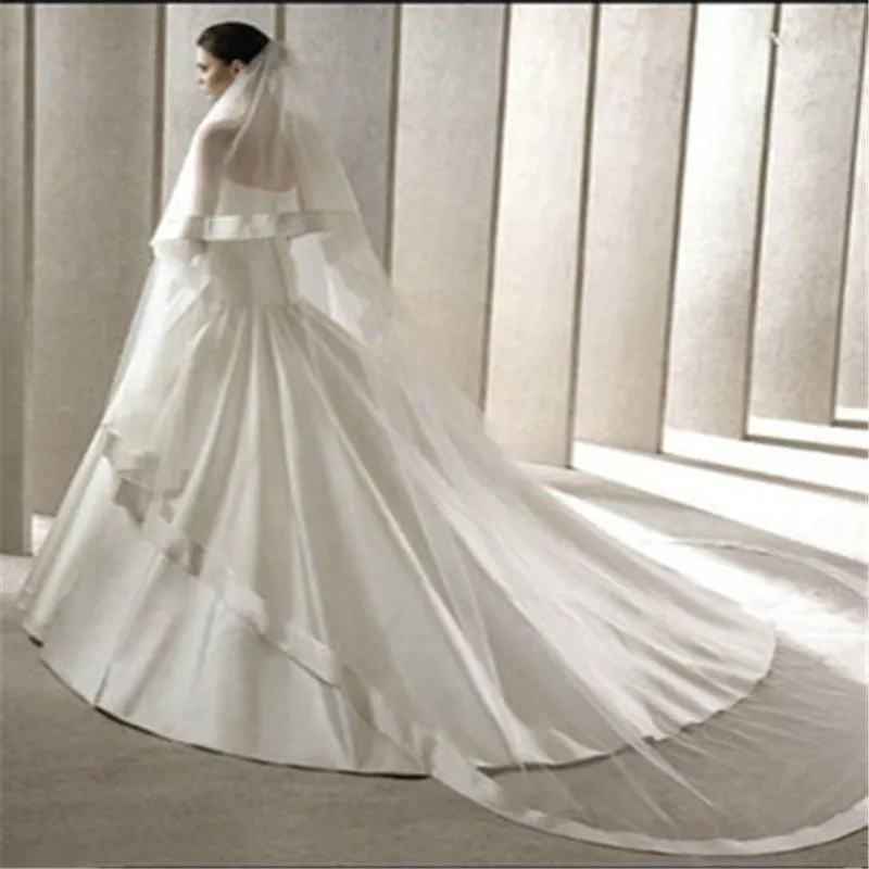 2 LAYER WIDE RIBBON EDGE CATHEDRAL LENGTH WEDDING VEIL BRIDAL ACCESSORIES VEILS | Свадьбы и торжества