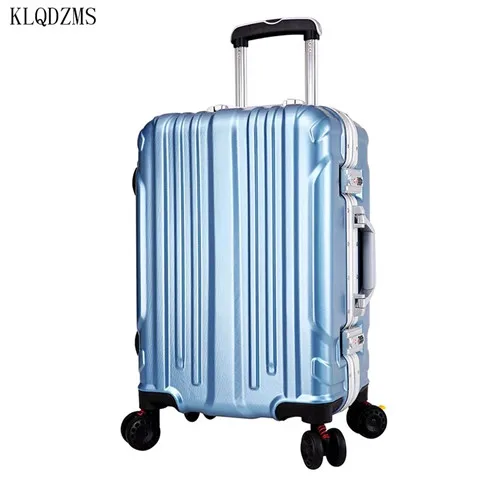 blue KLQDZMS 20/22/24/26/28 inchAluminum Фрам прокатки Чемодан SpinnerTravel чемодан кабина Чемодан чемодан сумка ручной клади тележка - Цвет: blue