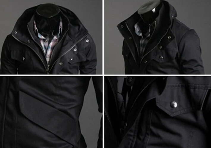 In Stock Free Shipping Men's Stand Collar Jacket Coat Black SIZE L | Мужская одежда