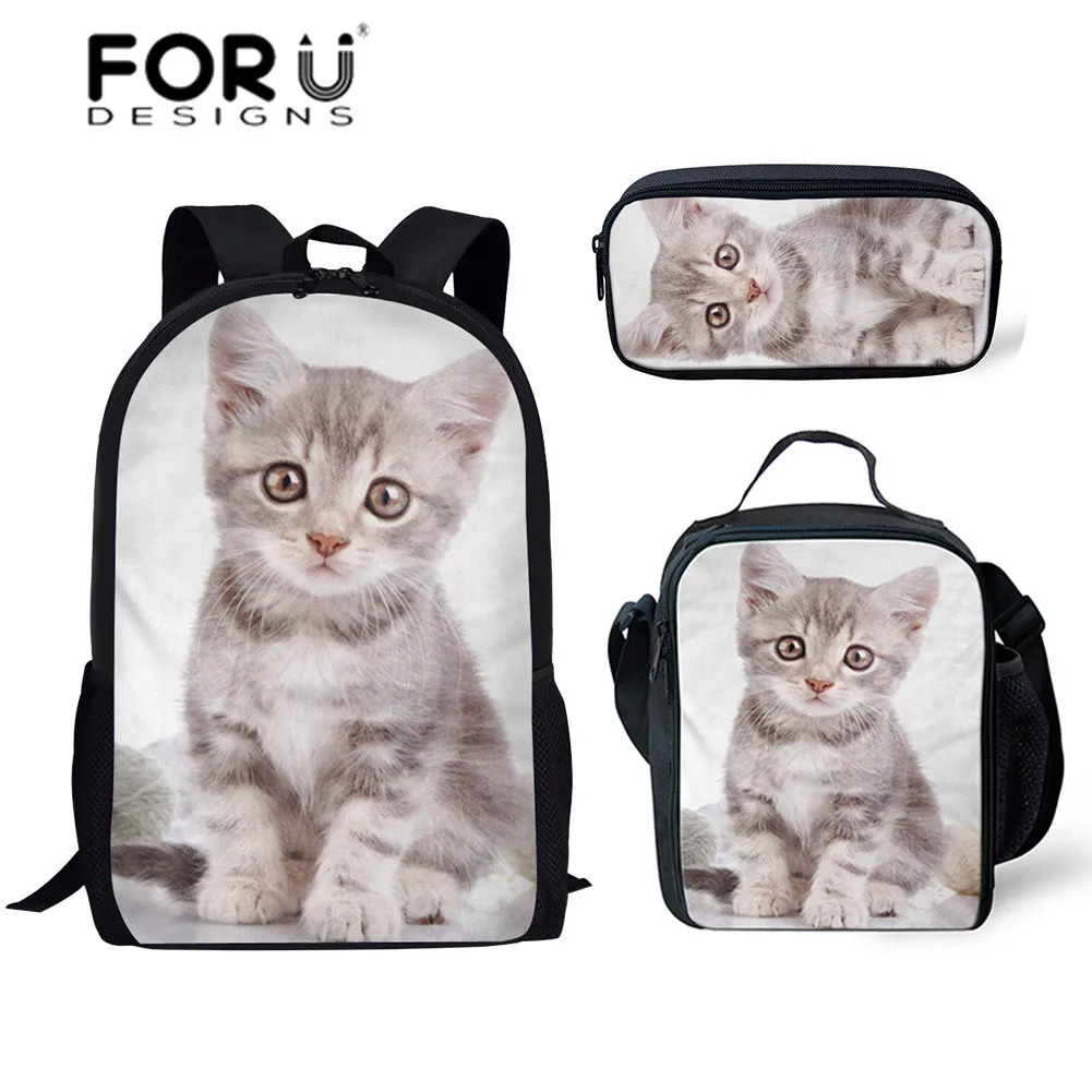 Школьные ранцы FORUDESIGNS с 3D рисунком кошки Детский рюкзак на плечо для школы