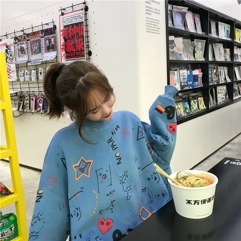 Женские кофты японский Harajuku Ulzzang граффити печатных рукав летучая мышь Толстовка