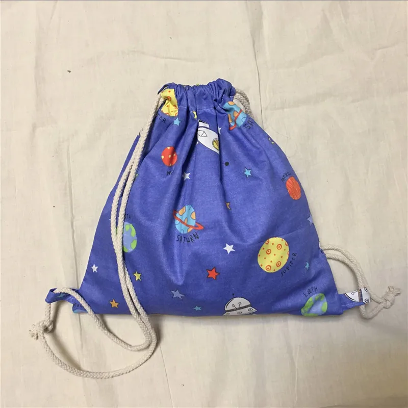 

YILE Cotton Twill Drawstring Eco Backpack Shoes Book Bag Print Star Spaceship Blue 86-15a