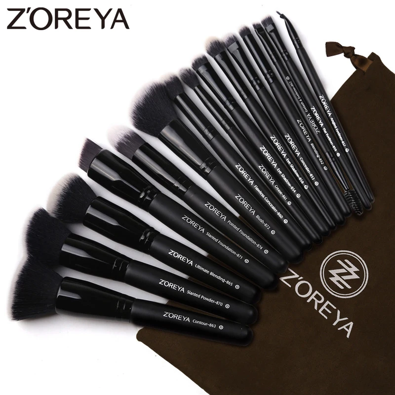 Бренд Zoreya, 15 шт., черные кисти для макияжа, набор теней для век, пудра, кисть для основы, для макияжа, лучший растущий консилер, косметические инструменты