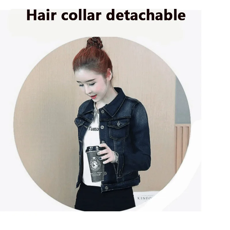 Джинсовая женская куртка зимняя хлопковая парка с меховым воротником