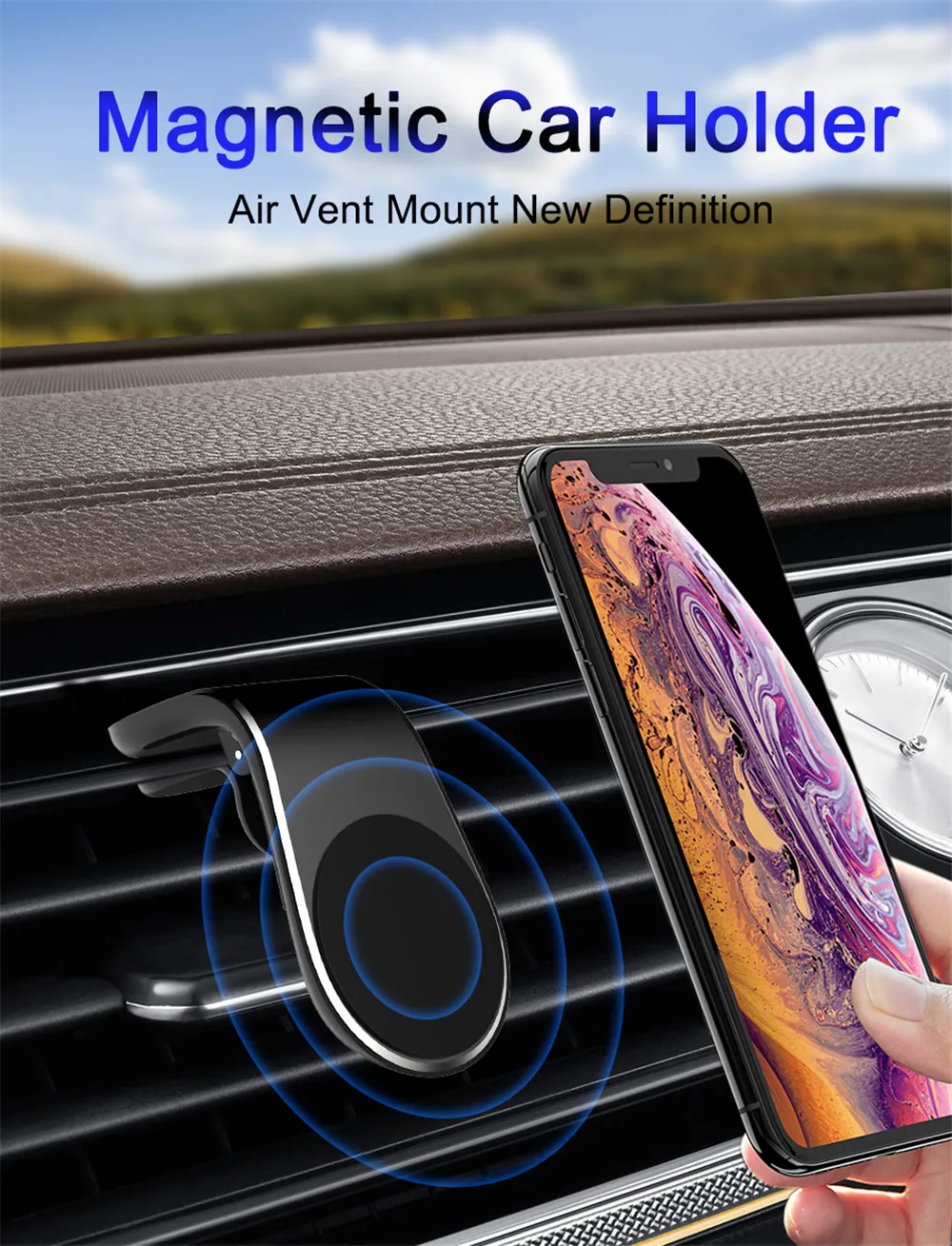 L Shape Magnetic Car Phone Holder Air Vent Mount Stand Car GPS Mobile Phone Holder For iPhone X Samsung S9 Xiaomi