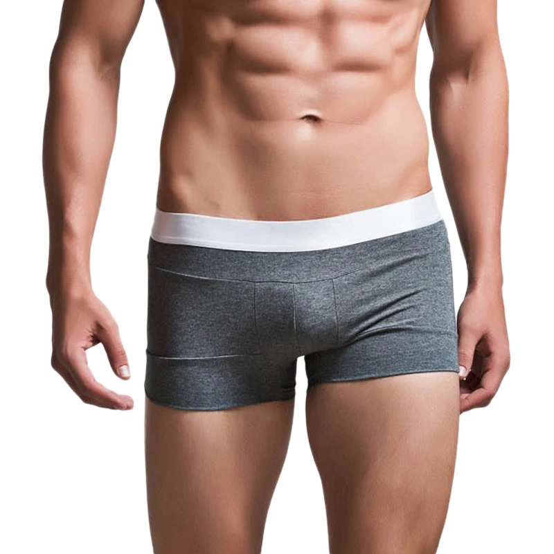 Сексуальные мужские боксеры нижнее белье хлопок сплошной цвет тонкие хип хоп