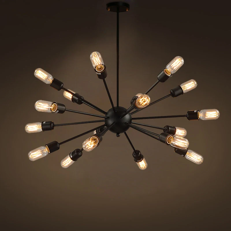 18 головок в промышленном стиле подвесной светильник с черными спутниками