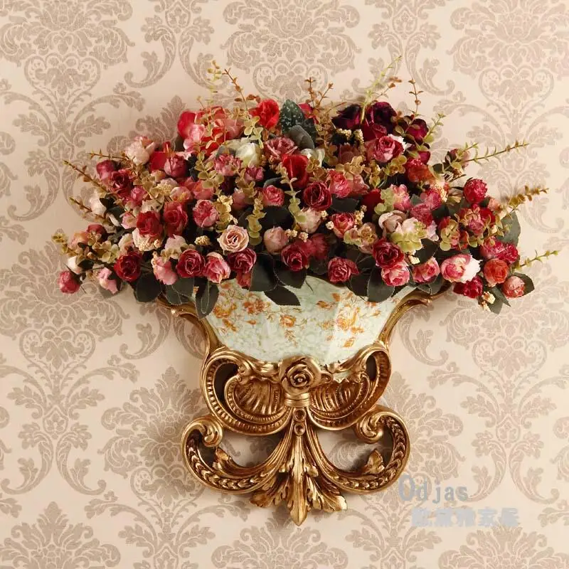 

High-end European-style home accessories decorative wall hangings wall TV wall flower holder vase flower ornaments resin