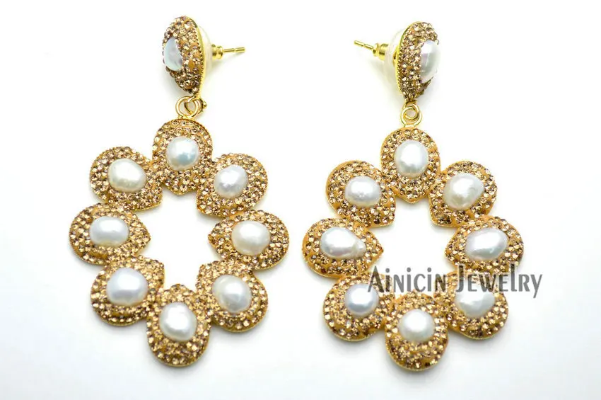 Женские ажурные серьги гвоздики в форме подсолнуха с натуральным пресноводным