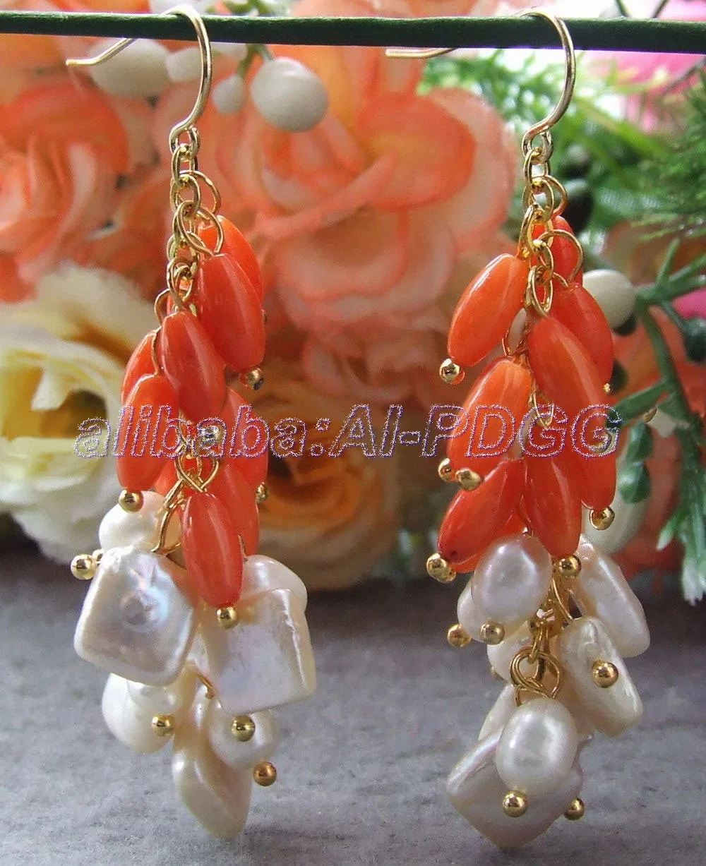 Серьги Keshi из натурального жемчуга и кораллов|coral earrings|earrings coralearrings earring |
