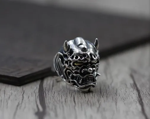 Зло маски для Hannya кольцо 925 пробы Серебряное с открытым концом | Украшения и