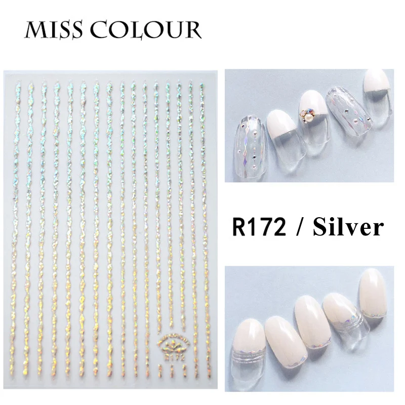 R172 silver Горячая Распродажа, 3D стикер для ногтей, золотая, Серебряная полоска, наклейки для ногтей, s клейкая полоска, лента, ногтевая декоративная наклейка, сделай сам - Цвет: R172 silver