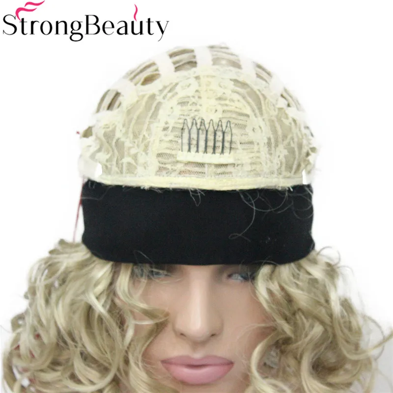 StrongBeauty Короткие вьющиеся синтетические парики с повязкой на голову женские черные/красные/светлые/коричневые парики 3/4 половина парик для женщин