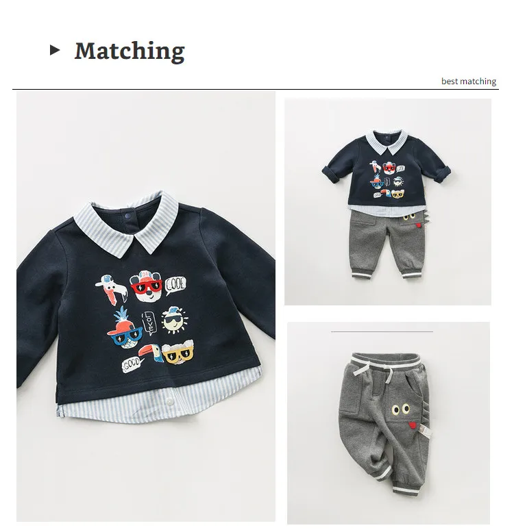 DBJ11003 dave bella autumn baby boys print pullover children long sleeve t-shirt infant toddler high quality tops cotton tees