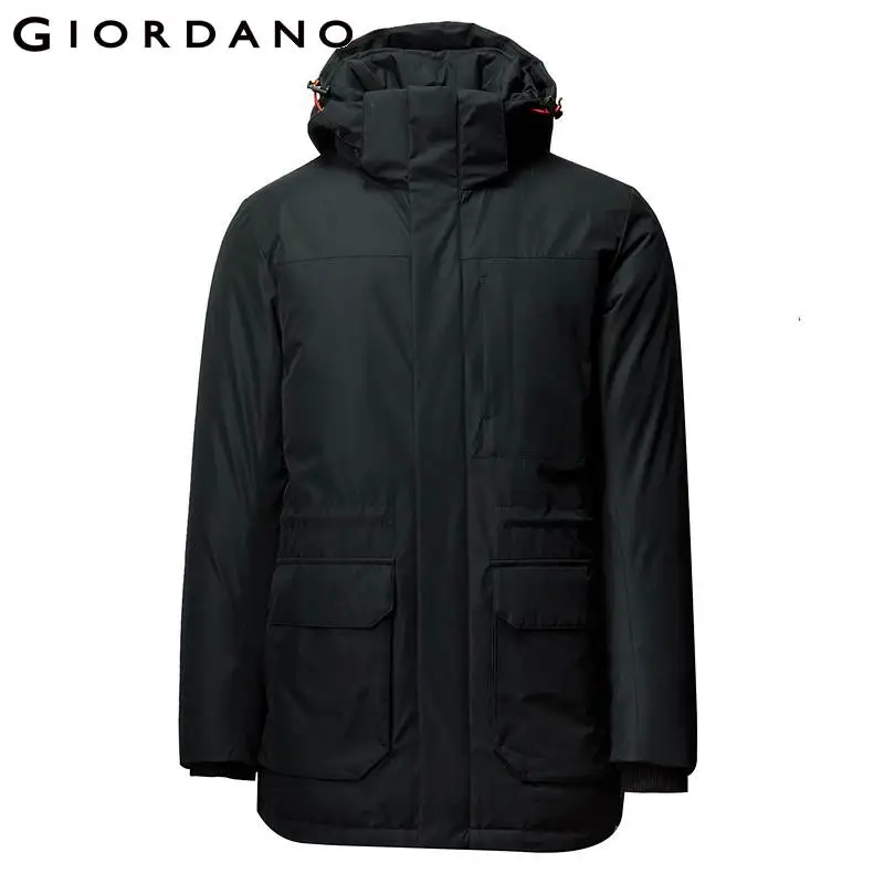 09Black Giordano мужской зимний пуховик средней длины с капюшоном, набивка из натурального утиного пуха - Цвет: 09Black