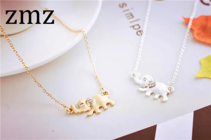 

ZMZ 10pcs/lot cute elephant animal necklace elegant pendant with shinny glass main stone outdoor necklace gift for girls