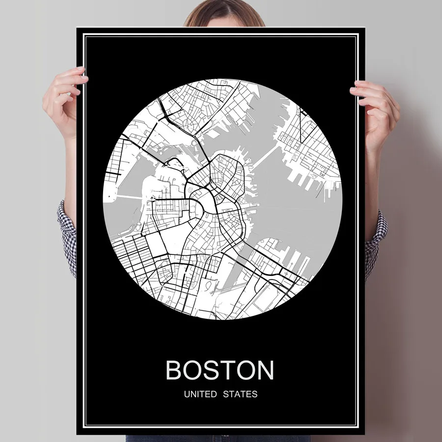 BOSTON Мире Карта города Амстердам Нидерланды принт плакатная бумага или холст печати стены Стикеры для бар паб кафе Гостиная домашний декор - Цвет: BOSTON