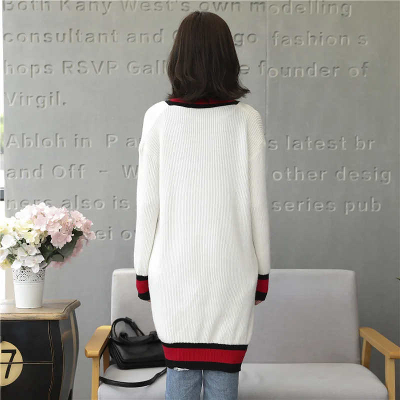 Rurouisbeir Women Cardigan 2019 Fashion Women's Sweaters Long Contrast Color Pocket Loose Female |
