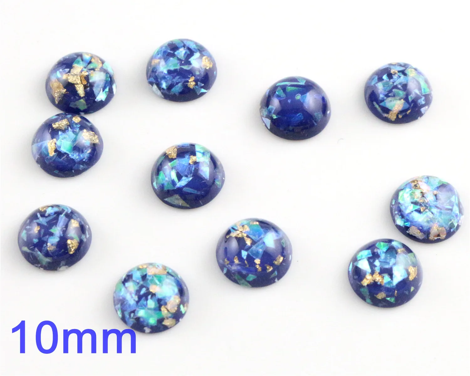 

New Fashion 10mm 40pcs/Lot Blue Color Built-in metal foil Flat back Resin Cabochons Cameo V7-19