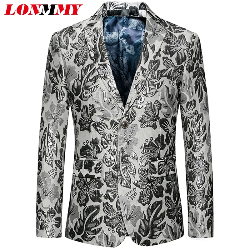 LONMMY M 6XL мужской цветочный пиджак и куртки приталенные Модные Цветочные Свадебные