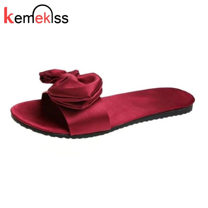 KemeKiss Для женщин тапочки с открытым носком и бантом-не женские летние туфли