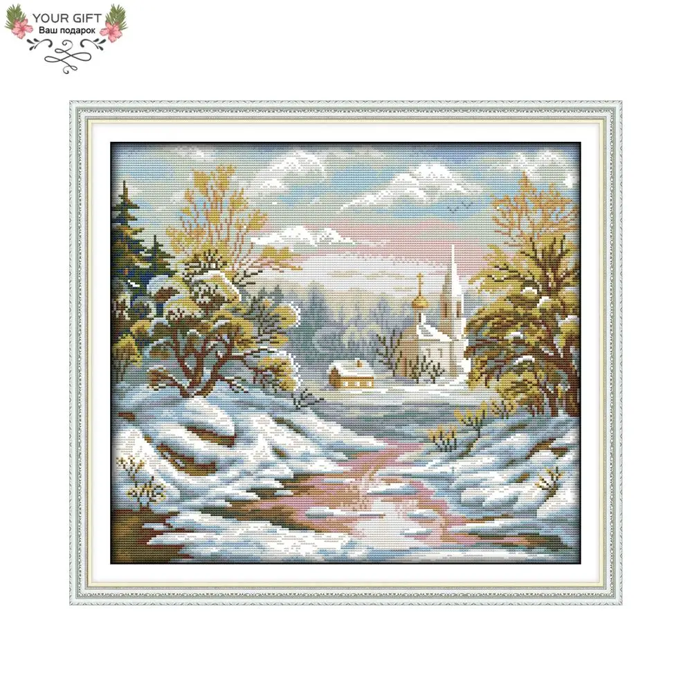 Joy Sunday Заснеженная хижина домашний декор F439 14CT 11CT подсчитанный штамп рукоделие