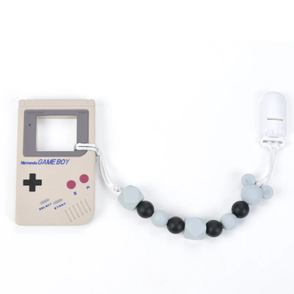 grey Lofca соску клип Gameboy Прорезыватель Ребенка При Прорезывании Зубов Силиконовые бусины мультфильм соску держатель BPA бесплатно жевательная игрушка Цепочки и ожерелья аксессуар - Окраска металла: grey