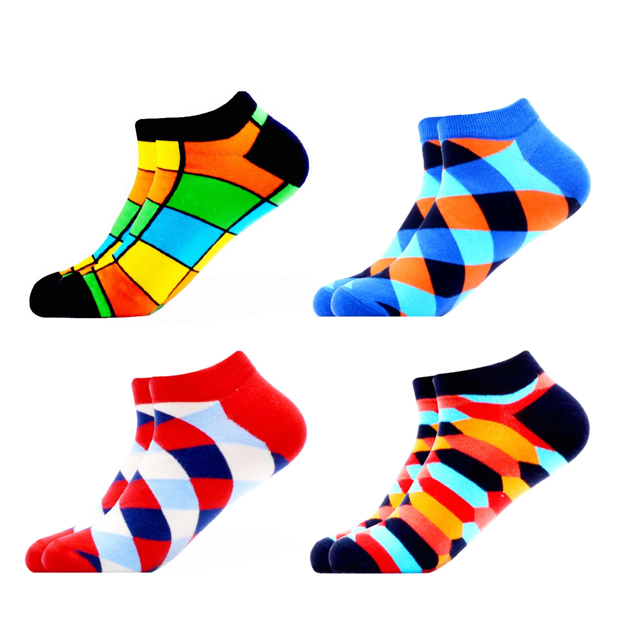 B06529 (4 pairs) SANZETTI мужские носки из чесаного хлопка летние повседневные геометрические носки до щиколотки Harajuku высококачественный хип-хоп счастливые носки - Цвет: B06529 (4 pairs)