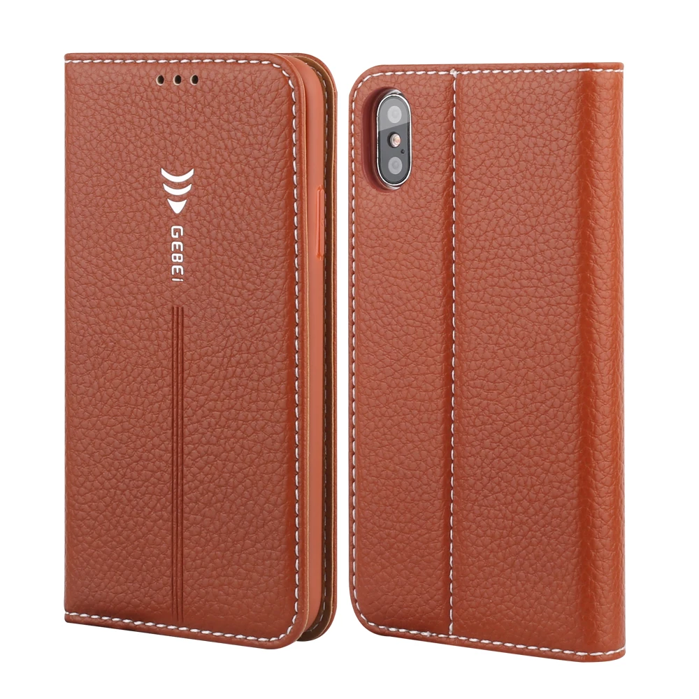 Чехол для IPhone 11 Pro Max XS XR 8 7 6 Plus 5SE Роскошный бренд GEBEI кожаный флип уникальный магнит дизайн крышка IPX01 - Цвет: Коричневый