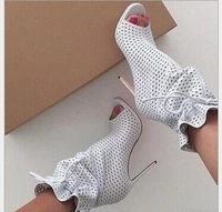 women winter ankle boots white leather high heels lace up female short boots plus size shoes drop shipping