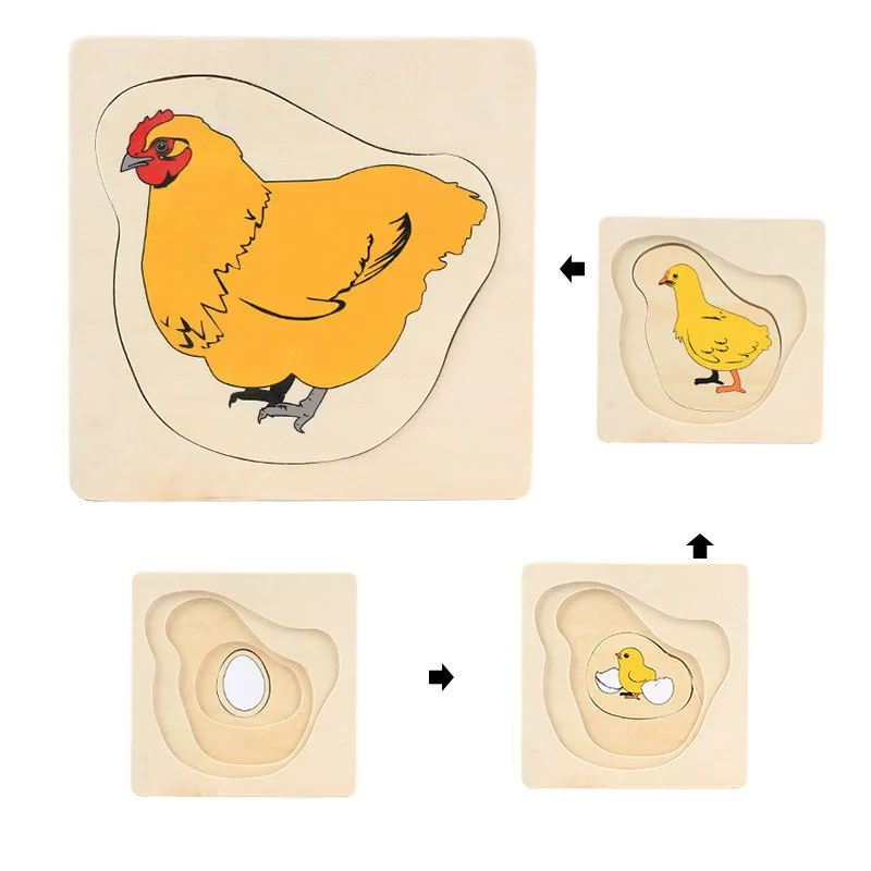Многослойная деревянная головоломка в виде животных из мультфильма монтессо
