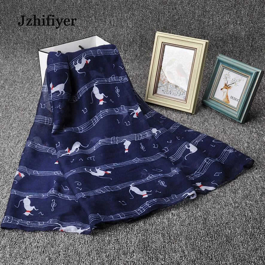 Cats Scarf Shawls Music Note G-Clefs Hijab Womens Viscose Muslim Bandana Feminino Inverno Pareo Beach |